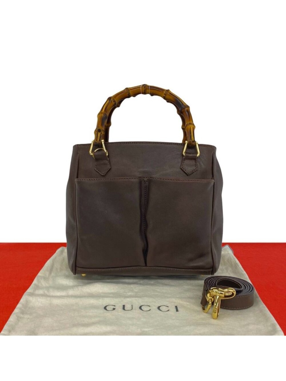 Gucci Vintage Bamboo Leather 2-Way Shoulder Bag Brown